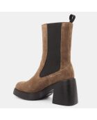 Chelsea Boots en Velours de Cuir beige foncé - Talon 9 cm