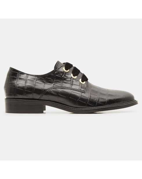 Derbies en Cuir croco laçage velours noires - Talon 3 cm