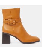 Bottines en Cuir boucle recouverte camel - Talon 6 cm