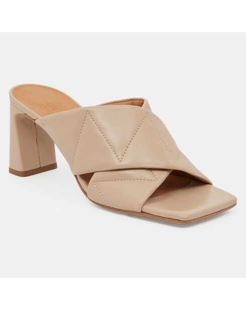 Mules en Cuir Matelassées beiges - Talon 7.5 cm