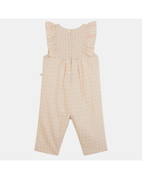 Salopette en coton Oliette vichy écru/rose