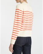 Pull en Laine & Cachemire Sadi marinière col rond écru/orange