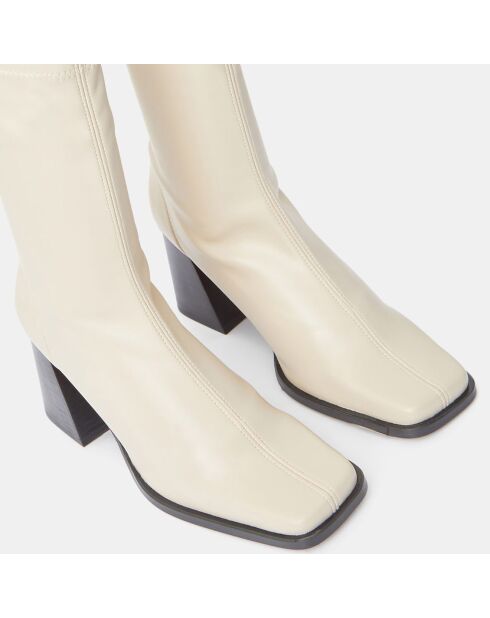 Bottines Stretch bout carré beiges - Talon 9 cm