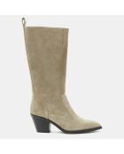 Bottes en Velours de Cuir beiges - Talon 7 cm