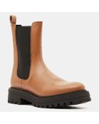 Chelsea boots en Cuir semelle épaisse camel - Talon 4,5 cm