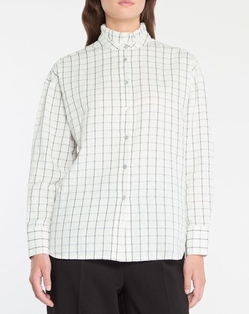 Camisa Calliope de algodón orgánico con cuello oficial y cuadros en color crudo