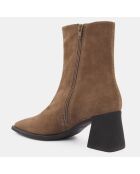 Bottines en Velours de Cuir beige foncé - Talon 7 cm