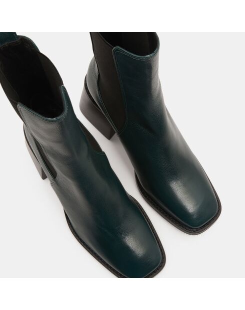 Chelsea Boots en Cuir talon flare bout carré vertes - Talon 6 cm