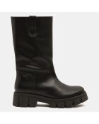 Bottes en Cuir semelle épaisse noires - Talon 4 cm