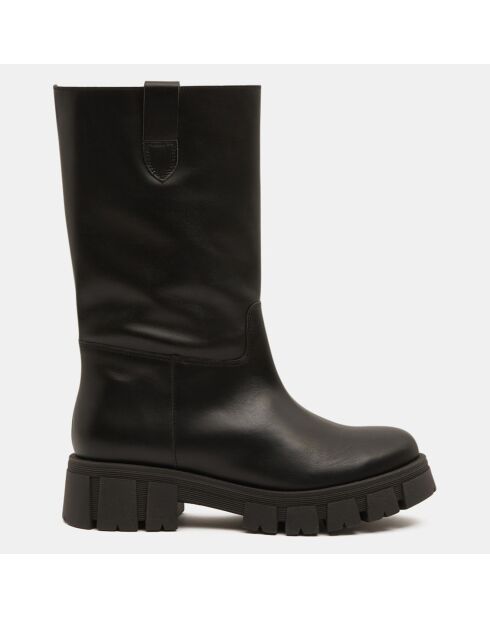 Bottes en Cuir semelle épaisse noires - Talon 4 cm