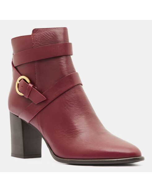 Bottines en Cuir détail brides rouge bordeaux - Talon 8 cm