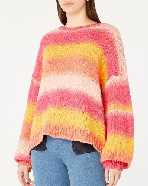 Luxor Knit Blend Trui met grote roze/gele strepen