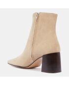 Bottines en Velours de Cuir beiges - Talon 7 cm