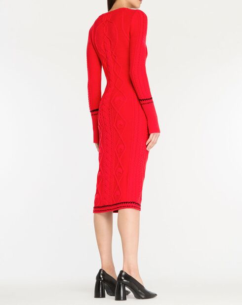 Robe 100% Laine Knit Long rouge