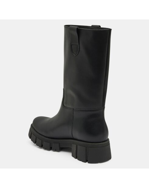 Bottes en Cuir semelle épaisse noires - Talon 4 cm