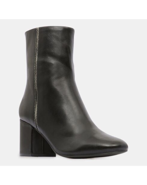 Bottines en Cuir talon détail noires - Talon 7 cm