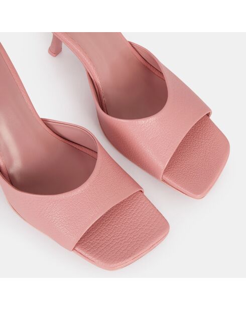 Rosafarbene HLS Leder-Pantolette mit 8 cm Absatz