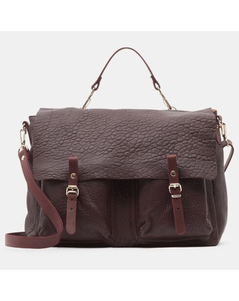 Sac cartable réversible en Cuir Maxi Maths bordeaux 24x35x9 cm