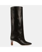Hohe Stiefel von Vitello Flamme Heel aus schwarzem Leder mit 6 cm Absatz