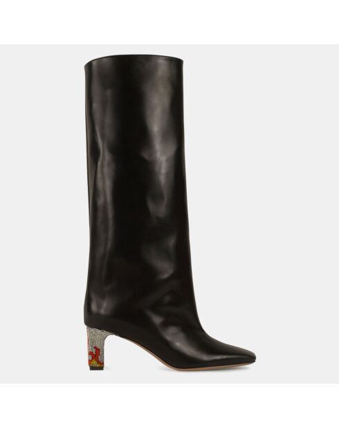 Hohe Stiefel von Vitello Flamme Heel aus schwarzem Leder mit 6 cm Absatz