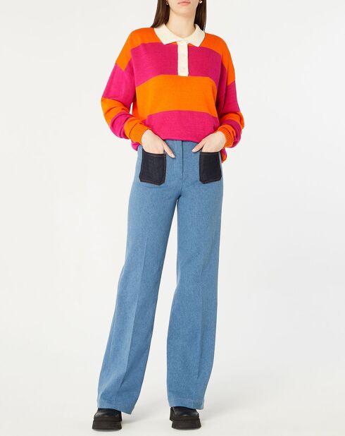 Lockerer Chessquier-Pullover im Polo-Stil mit rosa/orangen Streifen