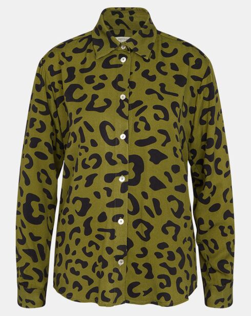 Chemise droite Steinlen imprimé léopard kaki