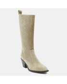 Bottes en Velours de Cuir beiges - Talon 7 cm