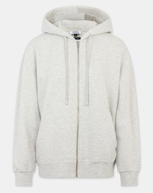 Sweat zippé en Coton bio Mathalie à capuche gris chiné