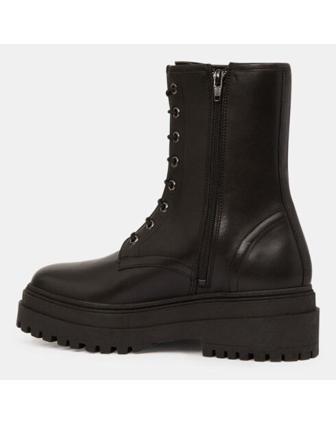 Boots en Cuir à lacets semelle épaisse noires - Talon 5,5 cm