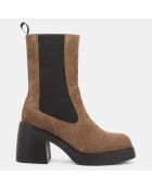 Chelsea Boots en Velours de Cuir beige foncé - Talon 9 cm