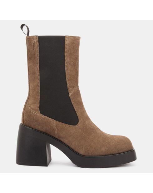 Chelsea Boots en Velours de Cuir beige foncé - Talon 9 cm