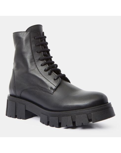 Boots en Cuir à lacets semelle épaisse noires - Talon 4,5 cm