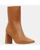 Bottines en Cuir talon bout carré camel - Talon 7 cm