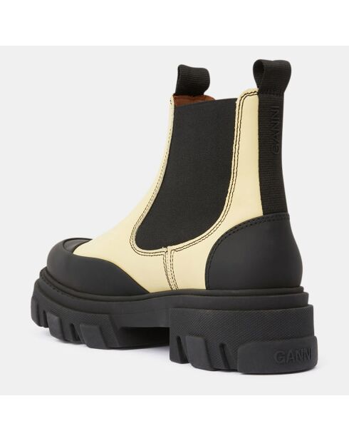 Chelsea Boots en Cuir jaune pâle/noir - Talon 5 cm