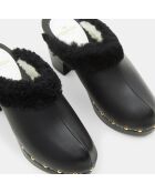 Sabots en Cuir fourrés noirs - Talon 9.5 cm