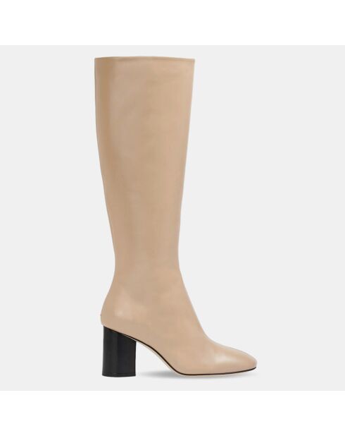 Bottes en Cuir Ariana beige clair - Talon 7.5 cm