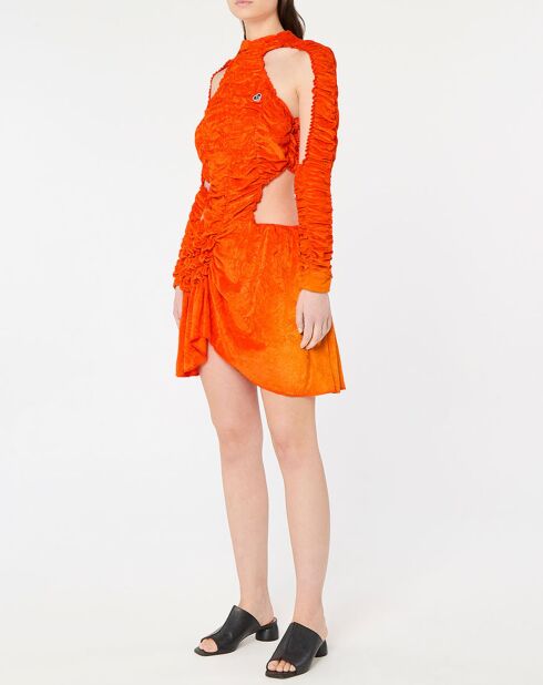 Robe en Velours extensible Ruched Cut Out orange