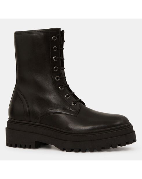Boots en Cuir à lacets semelle épaisse noires - Talon 5,5 cm