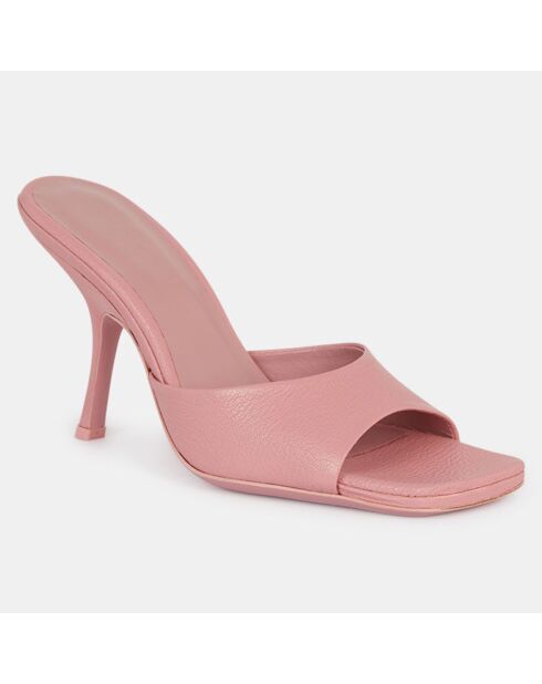 Rosafarbene HLS Leder-Pantolette mit 8 cm Absatz