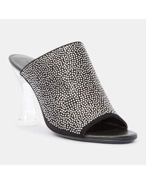 Sabot Luz in pelle e strass neri in velluto - tacco 10 cm