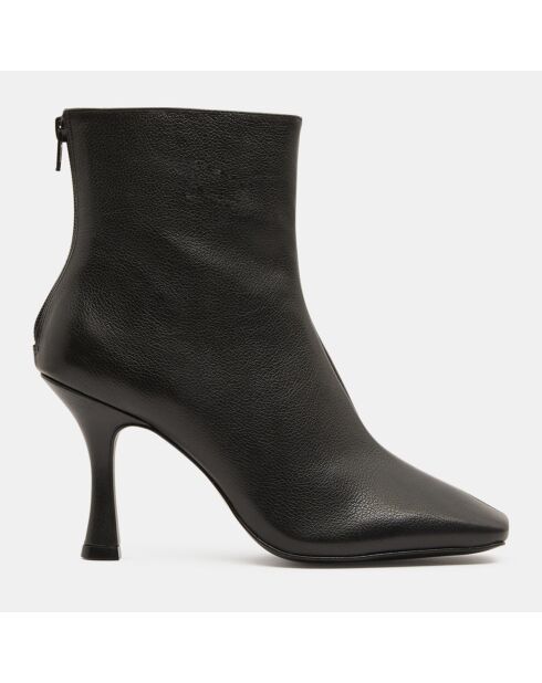 Bottines en Cuir bout carré noires - Talon 7 cm