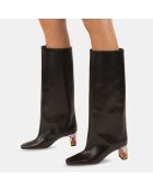 Hohe Stiefel von Vitello Flamme Heel aus schwarzem Leder mit 6 cm Absatz