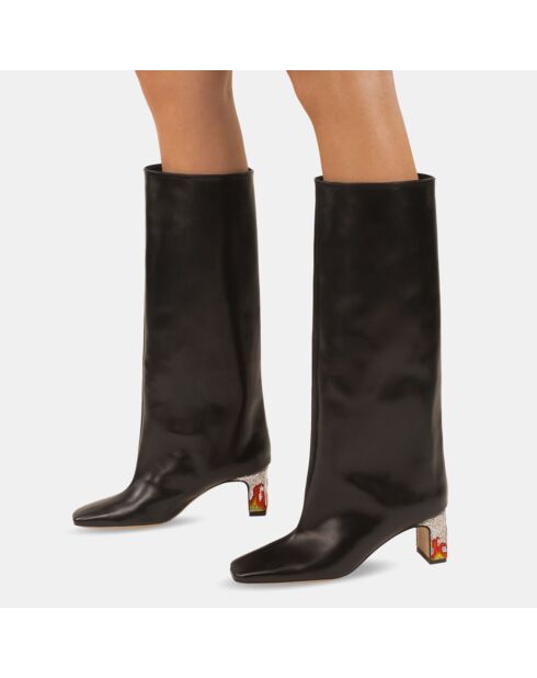 Hohe Stiefel von Vitello Flamme Heel aus schwarzem Leder mit 6 cm Absatz