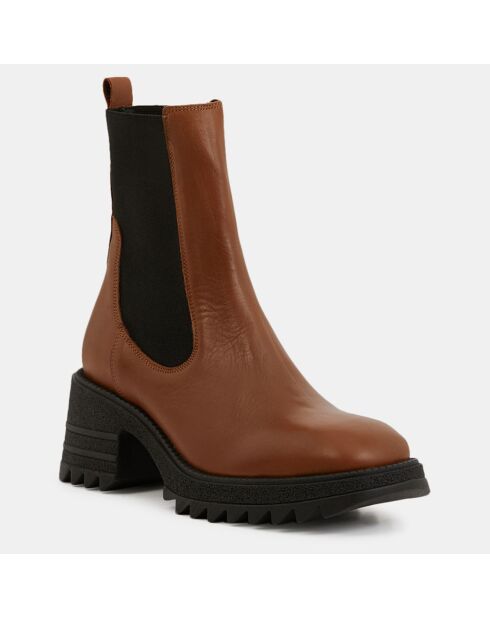 Chelsea boots en Cuir camel - Talon 6 cm