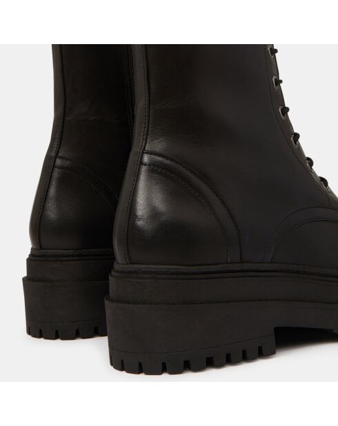 Boots en Cuir à lacets semelle épaisse noires - Talon 5,5 cm