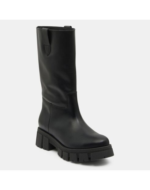 Bottes en Cuir semelle épaisse noires - Talon 4 cm