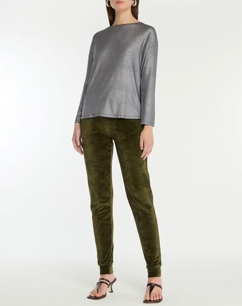 Dunkelgraues T-Shirt mit U-Boot-Ausschnitt