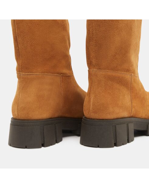 Bottes en Cuir semelle épaisse camel - Talon 4 cm