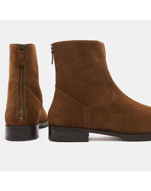 Bottines en Velours de Cuir Santiago marron