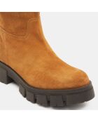 Bottes en Cuir semelle épaisse camel - Talon 4 cm